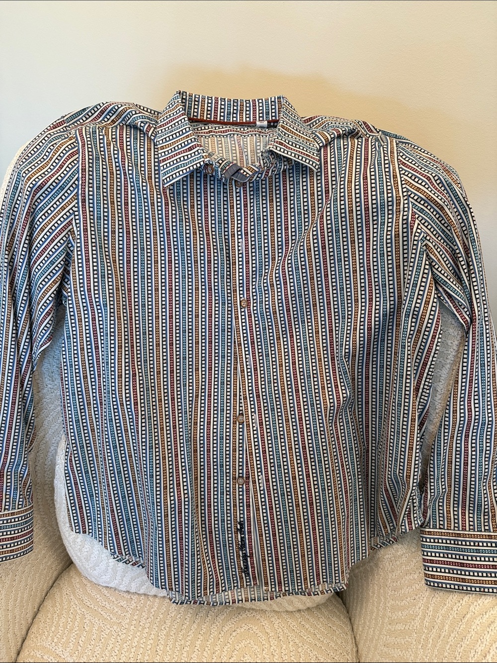 Robert Graham Blue, White & Brown Striped Button-Down Shirt